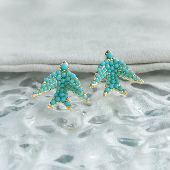 Kendra Scott - Melody Bird Gold Teal Crystal Stud Earrings - new - Picture 3 of 4